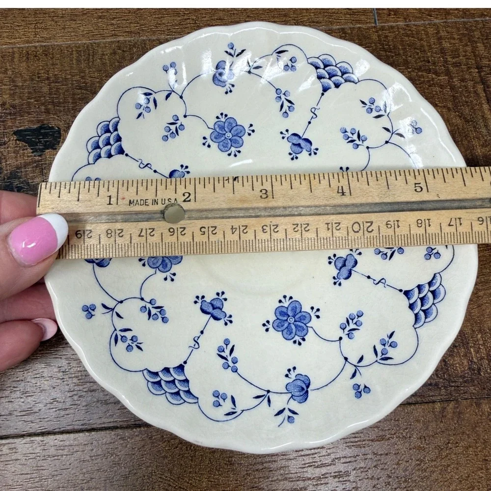 Vintage Blue White Myott Finlandia & Churchill Saucers Set 3 England